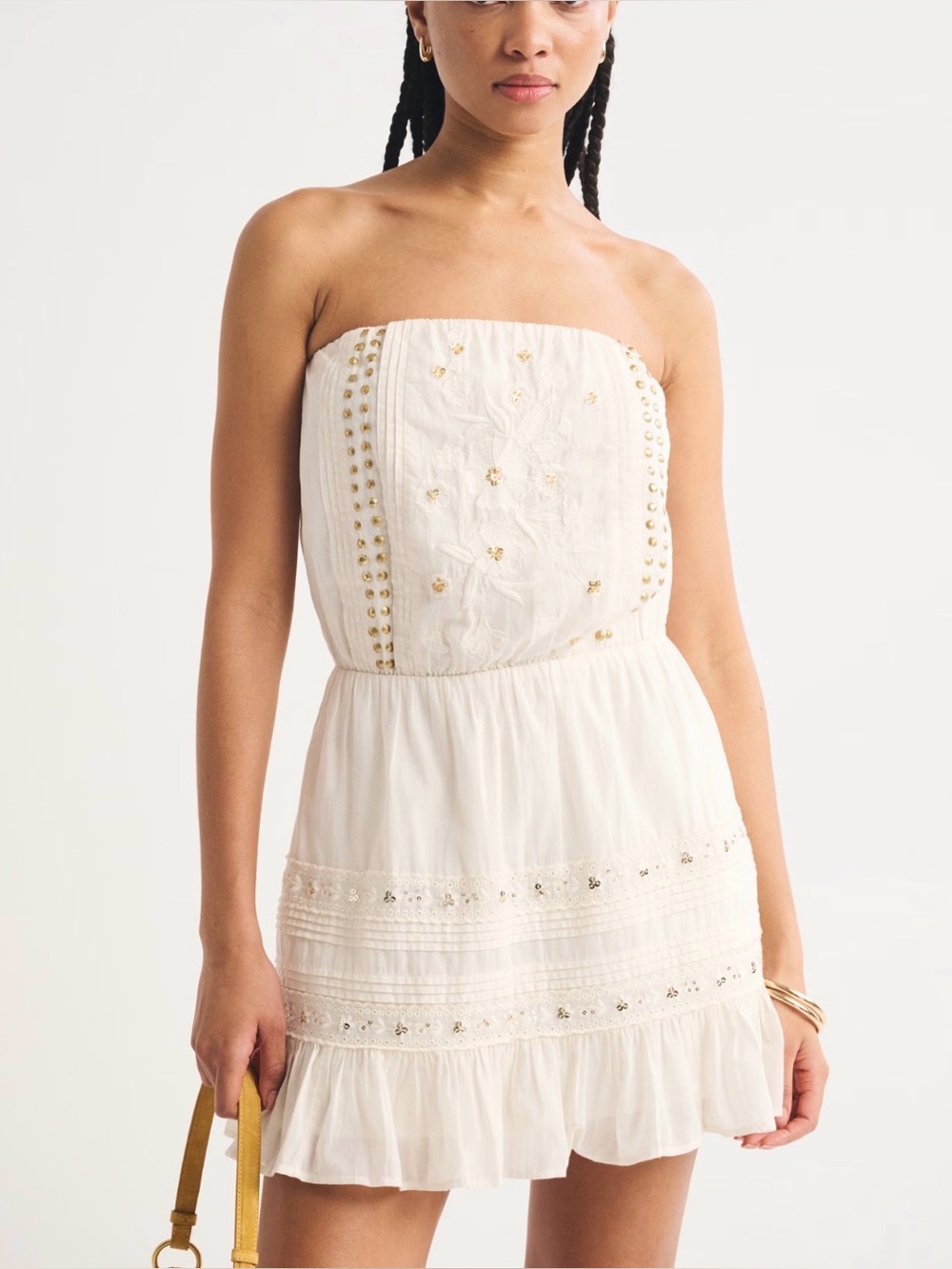 Cream Floral Embroidered Strapless Sundress- NWT